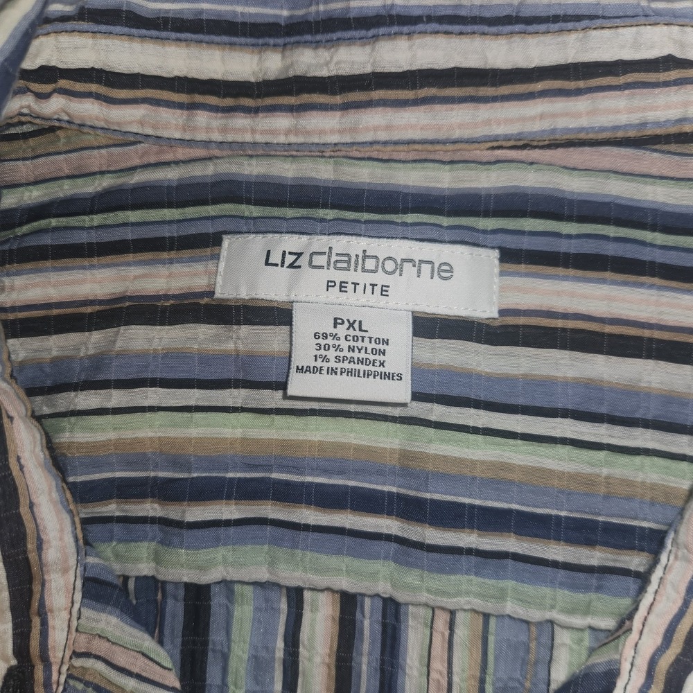 Liz Claiborne Petite PXL Striped Button Front Long Sleeve Top - Picture 7 of 8